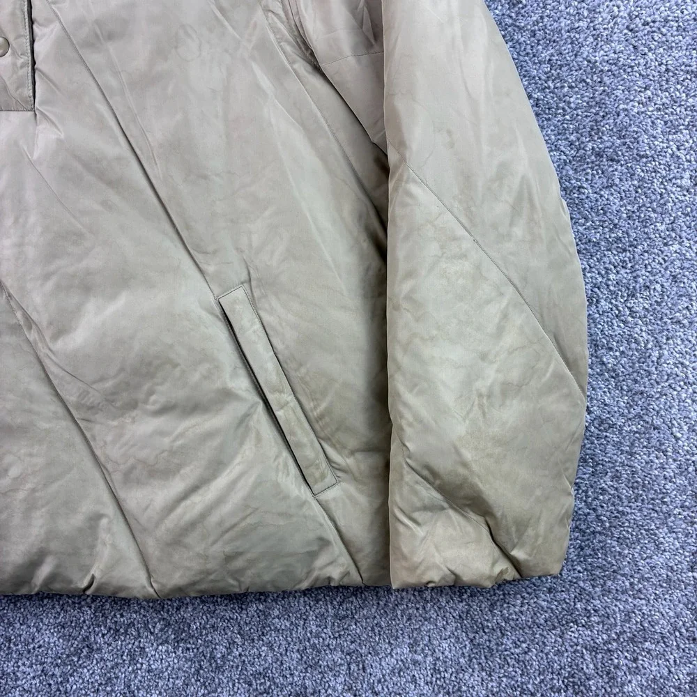 J. Crew Down Puffer Anorak Jacket Mens M Tan Nylon Hooded Pullover Coat